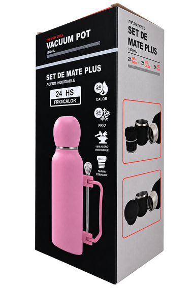 Termos SET DE MATE PLUS Różowy YERBA MATE 1,3 L + TYKWA + BOMBILLA