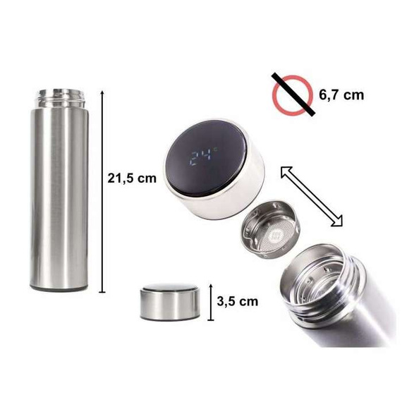 WYPRZEDAŻ-Termos do yerba mate i herbaty 6.0 srebrny- niedziałający wyświetlacz led / brak lub uszkodzone pudełko/ drobne rysy, wgnieceni