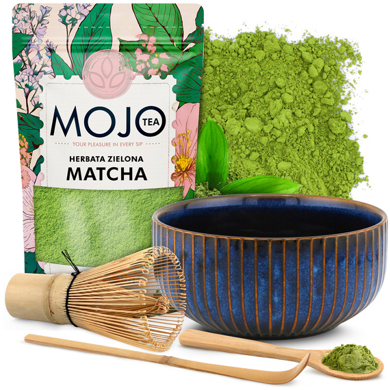 Zestaw Matcha MOJO TEA z bambusowymi akcesoriami  w pudełku prezentowym
