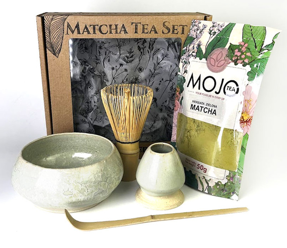 Zestaw Matcha Tea Set "Śnieżka" z ceramicznymi akcesoriami handmade w pudełku na prezent