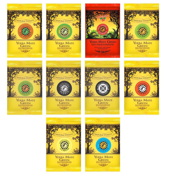 Zestaw Yerba Mate na start różne smaki i rodzaje + akcesoria 10 x 50 g/500g