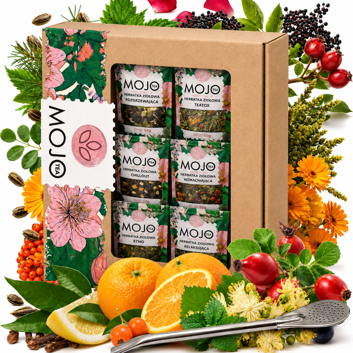 Zestaw 6 Herbat Funkcyjnych Mojo + Bombilla Prezent Relaks Zdrowie, 0 kg