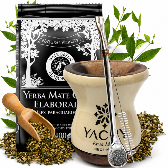 Zestaw Yerba Mate Green Elaborada 500g + Cuia Imbuia Yacuy
