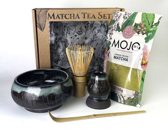 Zestaw Matcha Tea Set "Spękana Ziemia" z ceramicznymi akcesoriami handmade w pudełku na prezent
