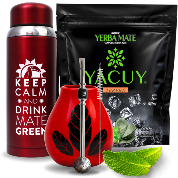 Zestaw Yerba Mate Yacuy Menta 500g Termos LED 800ml Matero Bombilla