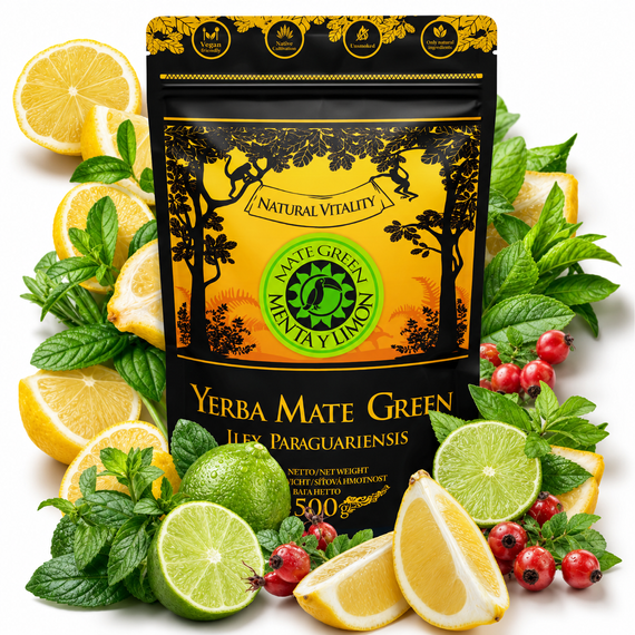 Zestaw Yerba Mate Green Menta Limon 500g + Cuia Imbuia Yacuy