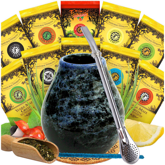 Yerba Mate Green Zestaw Owocowe Tykwa Bombilla MIX 10x50g Nabierka + GRATIS