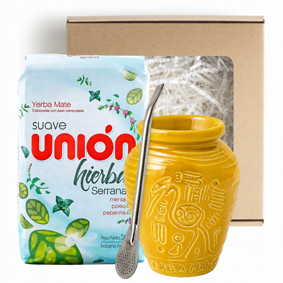 Matero ceramiczne Aztek żółte 300 ml - Naczynie do yerba mate