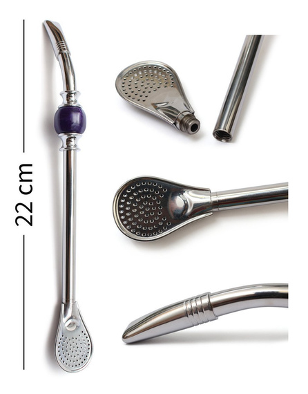 Zestaw do yerba mate - Matero Tykwa Ceramiczna Luka Hoja Violeta + Bombilla 22 cm