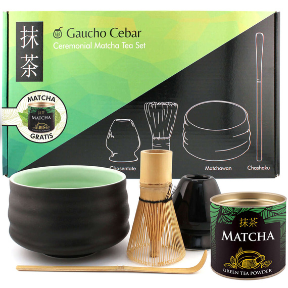 Zestaw akcesoriów do przygotowania herbaty Matcha od Gaucho Cebar + Matcha 30g - 4 sztuki