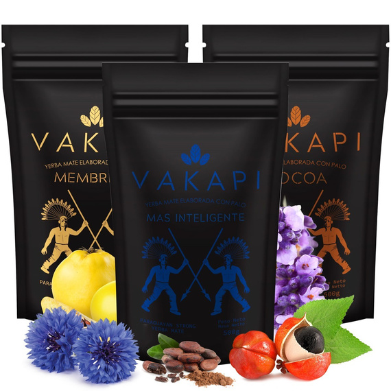 Zestaw Yerba Mate Vakapi Owocowe 3x500g 1,5kg  - Z ROLKI 50g el pajaro guarana