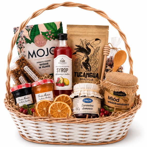 Kosz Prezentowy Premium z Kawą, Herbatą i Miodem