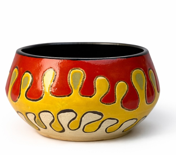 Ceramiczny zestaw do przygotowania herbaty Matcha - Miseczka i Podstawka pod Chasen "Papuzie pióro"