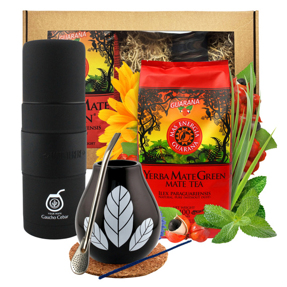 Brak pudełka-Zestaw PREZENTOWY Yerba Mate Green Mas Energia Guarana 400g 0,4kg Yerbomox