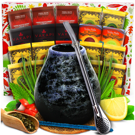 Zestaw NA PREZENT Świąteczny: Yerba Mate 10x50g Tykwa Bombilla + GRATIS MIX 10x50g YERBA MATE i PUDEŁKO!