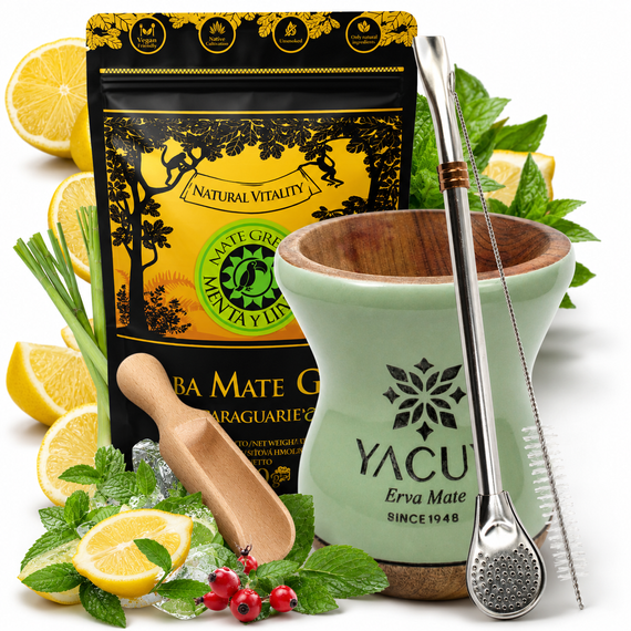 Zestaw Yerba Mate Green Menta Limon 500g + Cuia Imbuia Yacuy