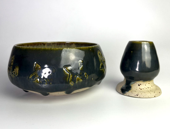 Zestaw Matcha Tea Set "Ludowe Ptaki" z ceramicznymi akcesoriami handmade w pudełku na prezent