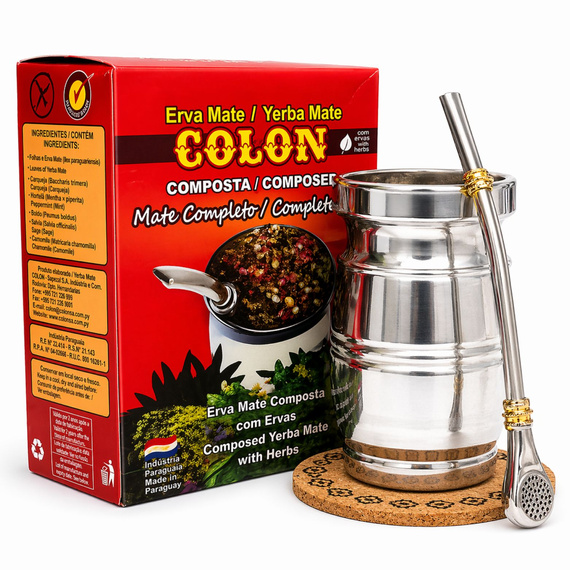 Zestaw Yerba Mate Colon Completo z ziołem Vira-Vira 500g Matero Palo Santo Bombilla