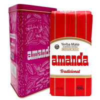 Yerba Mate Amanda Elaborada 500g w puszce Yerbera różowa z dozownikiem różowa
