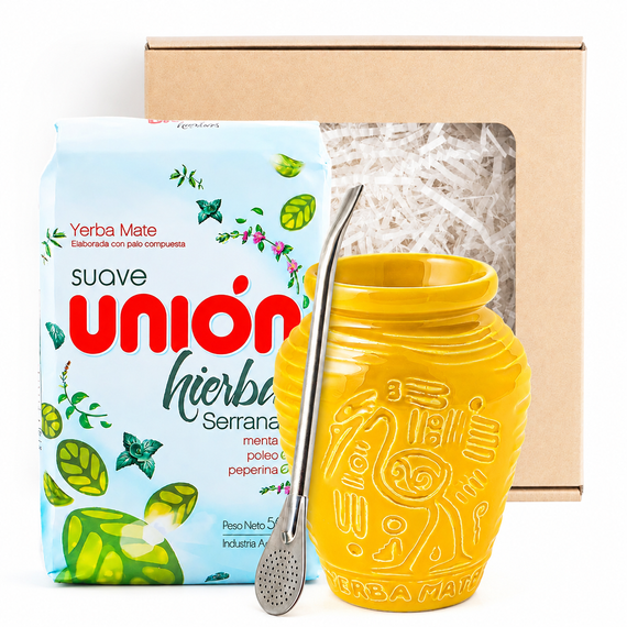 Matero ceramiczne Aztek żółte 300 ml - Naczynie do yerba mate