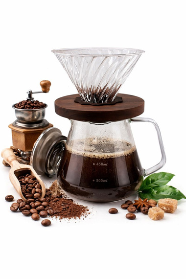 Zestaw do zaparzania kawy - szklany dzbanek Dripper 600 ml