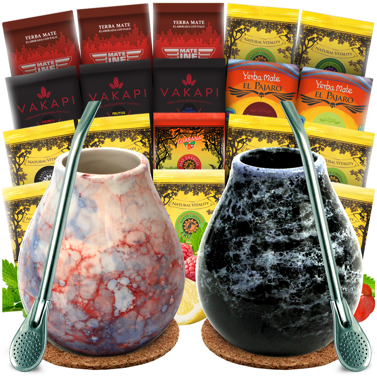 WIELKI Zestaw Yerba Mate 20x50g Tykwa Bombilla dla dwojga GRATIS, 1.59 kg