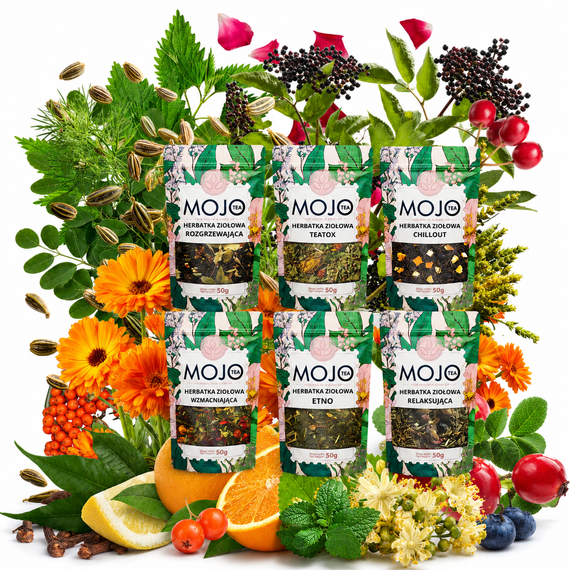 Zestaw 6 Herbat Funkcyjnych Mojo + Bombilla Prezent Relaks Zdrowie