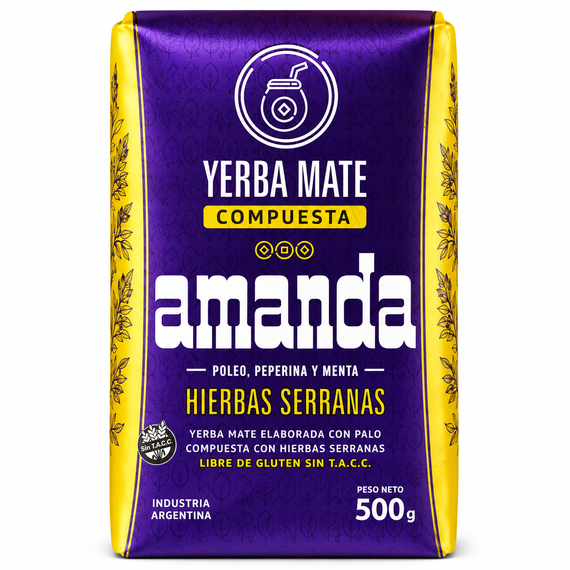 Yerba Mate Amanda Hierbas Serranas 500g - ziołowa, trzy rodzaje mięty