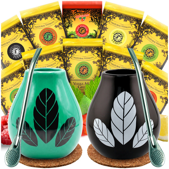 WIELKI Zestaw Yerba Mate 10x50g Tykwa Bombilla dla dwojga