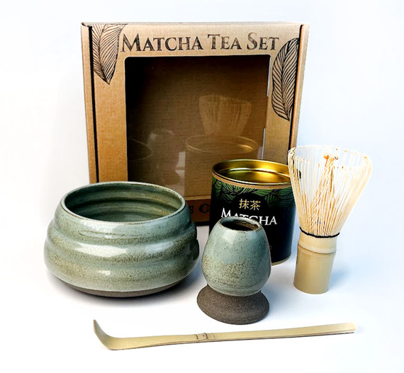 Zestaw Matcha Tea Set "Pieprz i sół" z ceramicznymi akcesoriami handmade w pudełku na prezent