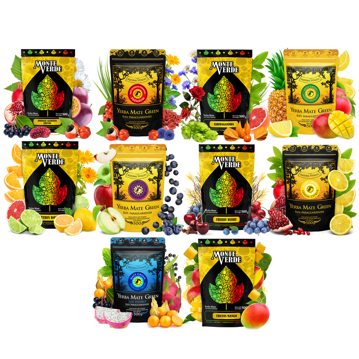 Mega Zestaw Yerba Monte Verde Mate Green 10x0,5kg RÓŻNE, 5 kg