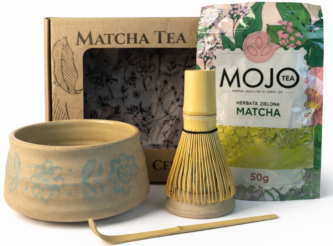 Zestaw Matcha Tea Set "Zen" z ceramicznymi akcesoriami handmade w pudełku na prezent, 0.46 kg