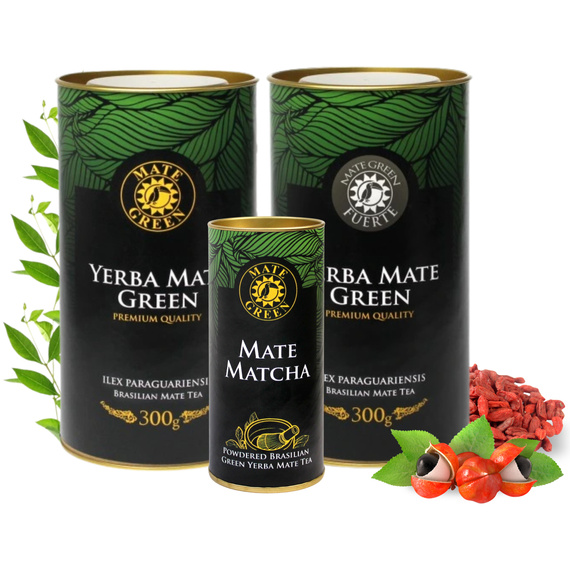 Zestaw Premium Yerba Mate Green Fuerte Despalada 2x300g + MateMatcha 30g 