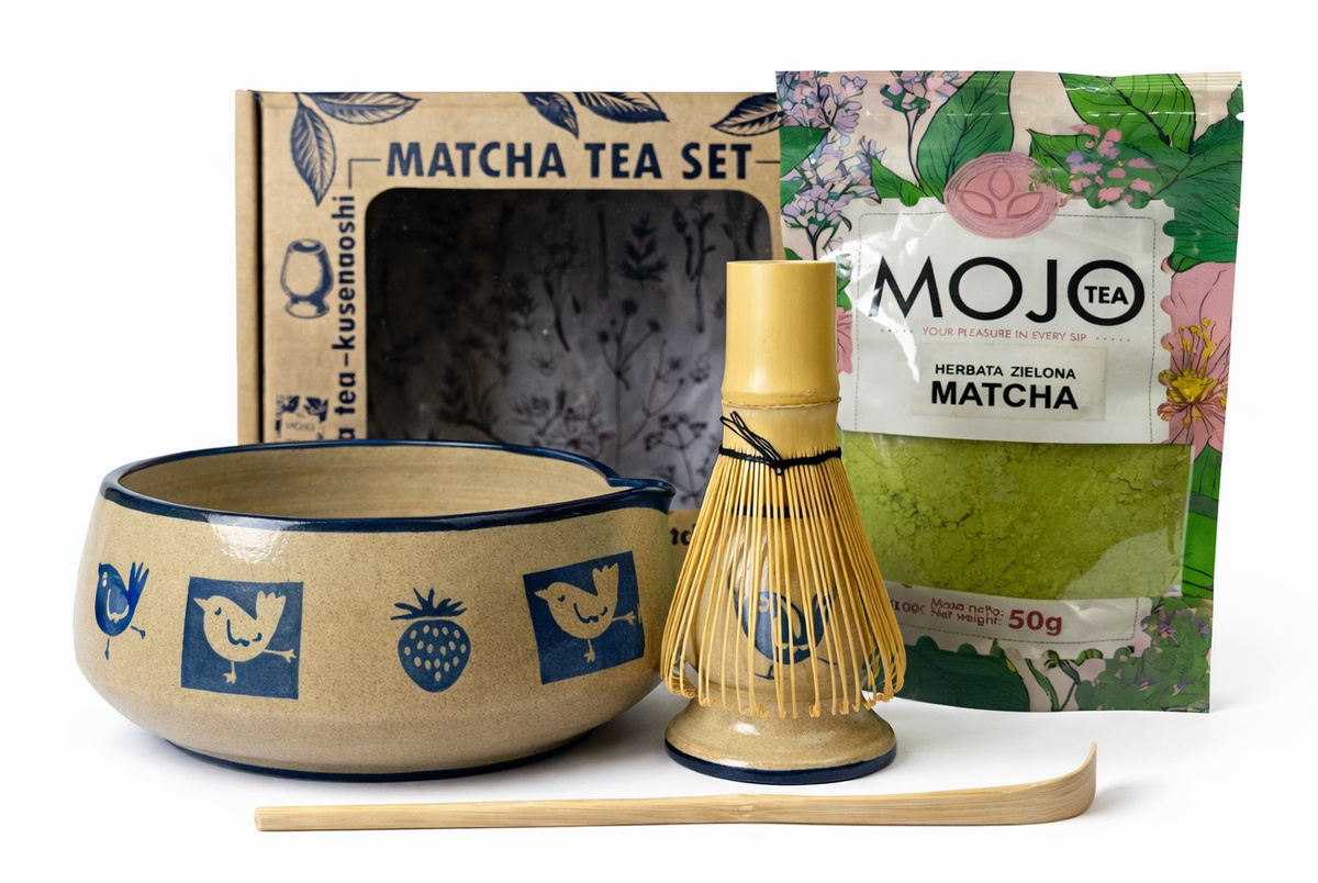 Zestaw Matcha Tea Set z ceramicznymi akcesoriami "Folklorove" handmade w pudełku na prezent, 0.7 kg