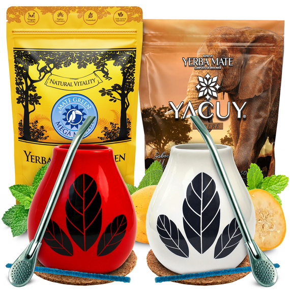Zestaw: 2x 500g Yerba Mate  2x Matero 2x Bombilla