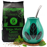 Zestaw Yerba Mate Absinth 400g + Matero Tykwa Ceramiczna Hoja Turkusowa + Bombilla