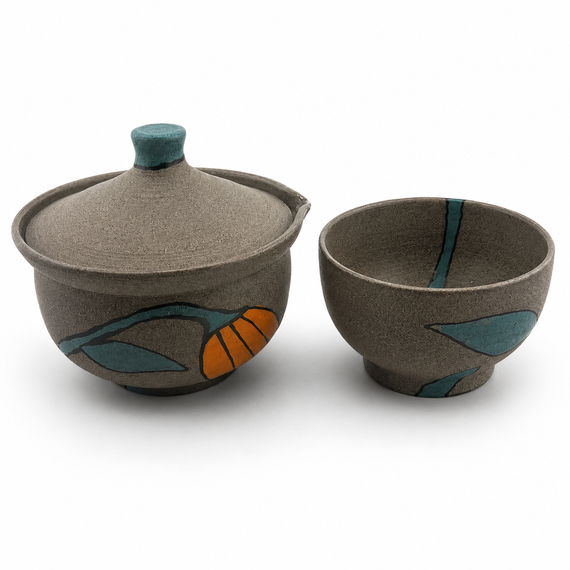 SHIBORIDASHI ceramiczny zestaw do herbat liściastych –  dzbanuszek i czarka handmade