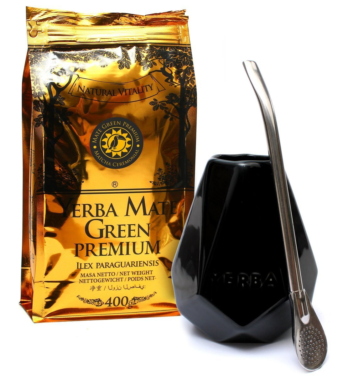 Zestaw Yerba Mate Green Premium + bombilla + matero miodowe, 1.27 kg