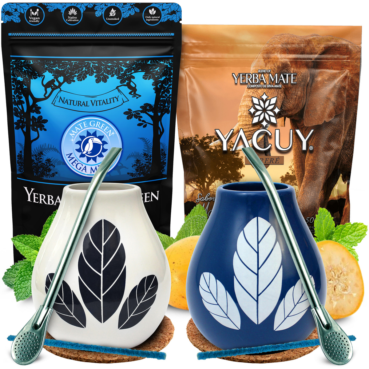 Zestaw: 2x 500g Yerba Mate 2x Matero 2x Bombilla, 1.56 kg
