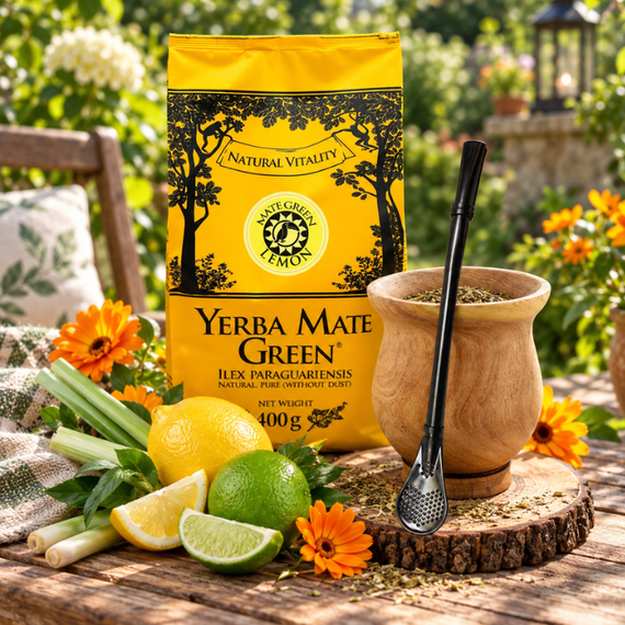 Zestaw Yerba Mate Green Lemon 400 g Matero Nandubay Bombilla Czarna 15,5 cm