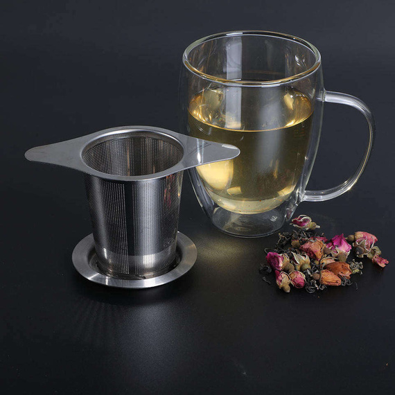 Nierdzewny zaparzacz z podstawką / pokrywką do yerba mate, herbaty, ziół