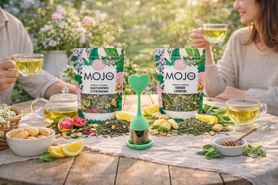 Zestaw Herbat Zielonych + Zaparzacz Serce |Imbir Lemon i Kaktusowo-Cytrynowa