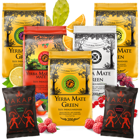 Zestaw Yerba Mate Green Limon Energia Guarana 1kg 5x200g + GRATIS 2x50g