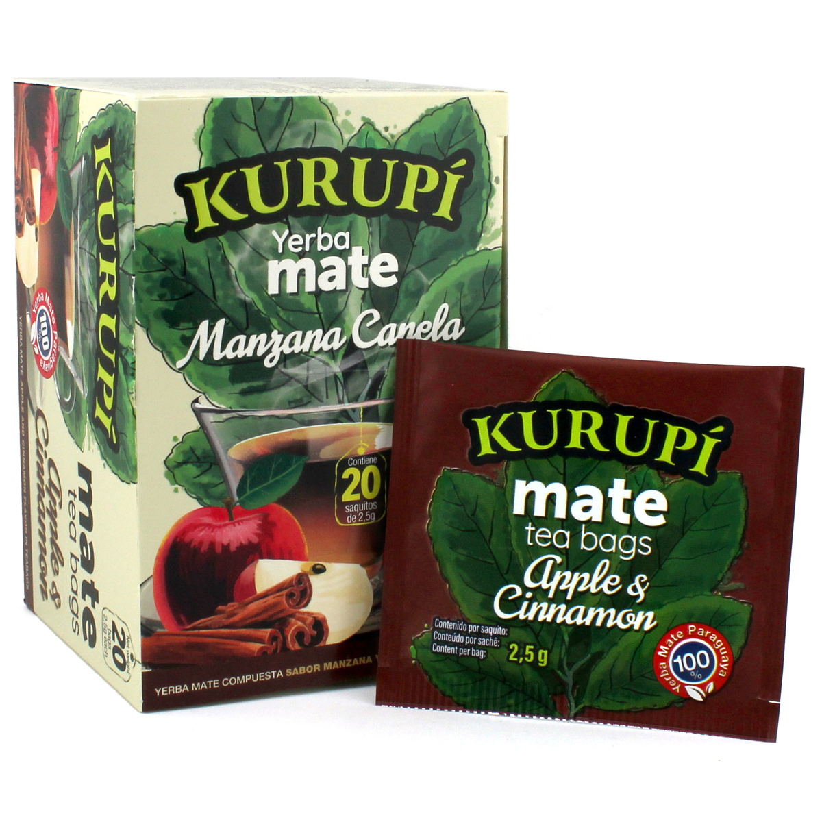 Yerba Mate Kurupi Cocido Apple & Cinnamon - saszetki 20 x 2,5g, 0.07 kg