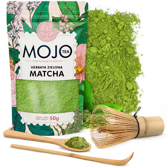 Zestaw Matcha MOJO TEA z bambusowymi akcesoriami  w pudełku prezentowym