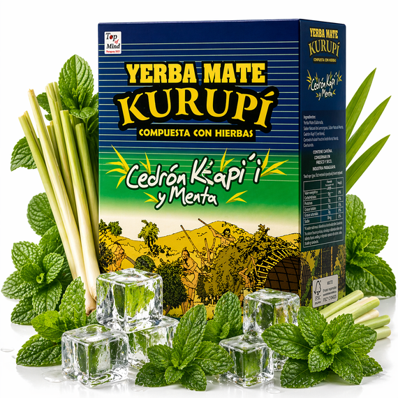 Yerba Mate Kurupi Cedron 500g + Matero Luka Hoja Turquoise + Bombilla 22cm z czarnym kamieniem
