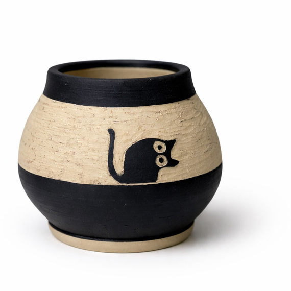 Matero ceramiczne toczone na kole "Black Cats" ~ 450 ml 