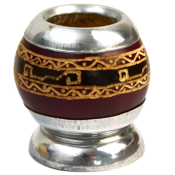  Tykwa podwójnie okuta - AZTECA bordowa - do przygotowywania yerba mate