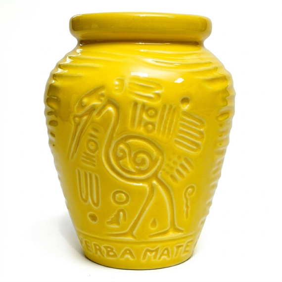 Matero ceramiczne Aztek żółte 300 ml - Naczynie do yerba mate