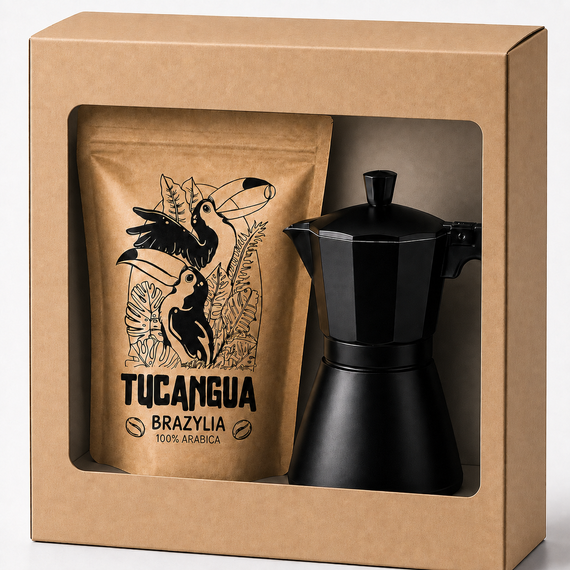 Kawiarka 300ml + Kawa Tucangua 250g 100% Arabica Santos